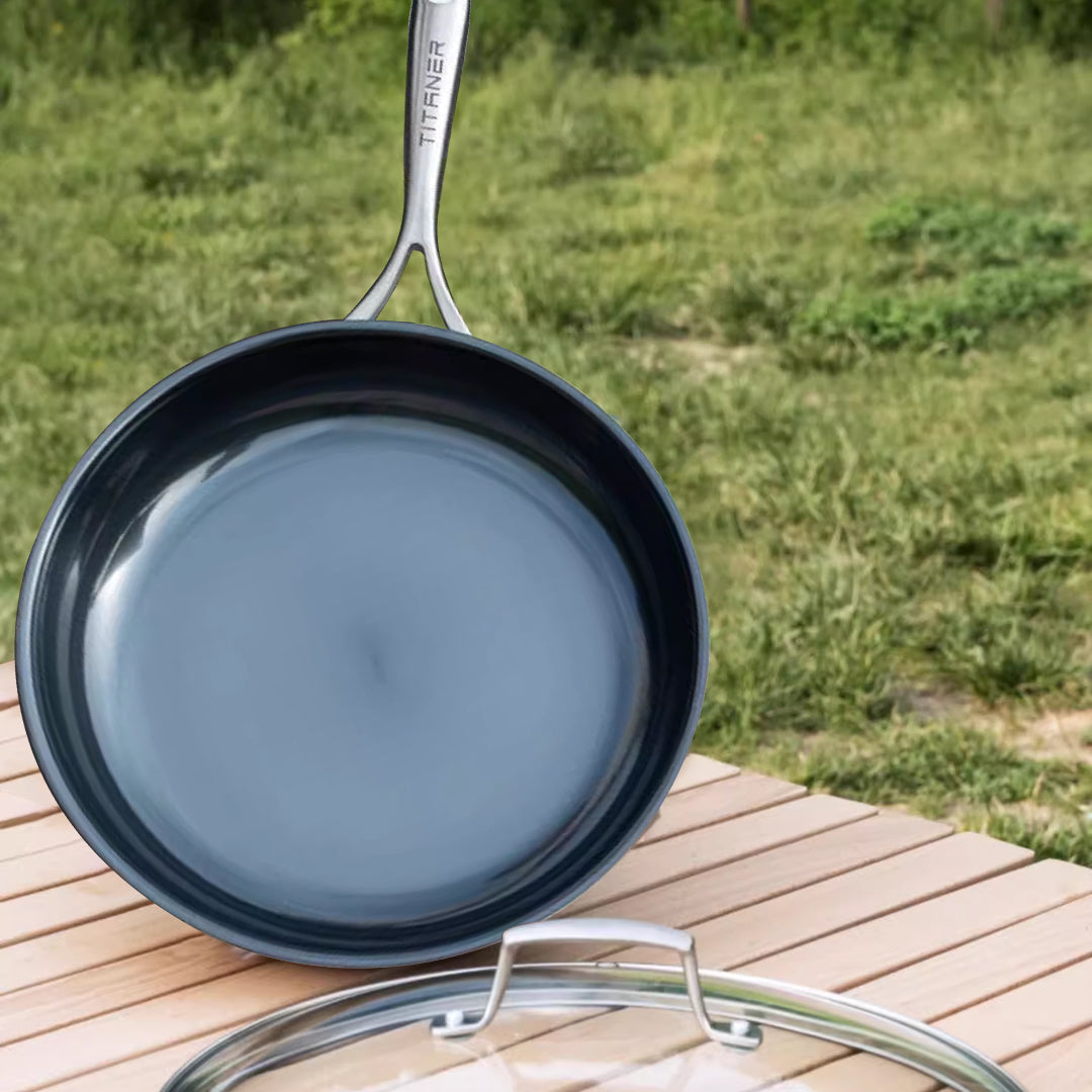 thumbnail image 2 of Titanium Steel Nonstick Frying Pan With Lid And Spatula – 26cm Kitchen Skillet 2 of 6